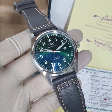 IWC 파일럿 워치 마크20 스틸 그린다이얼 브라운가죽스트랩