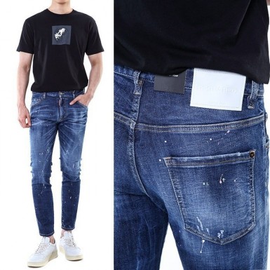 디스퀘어드 화이트래더패치 멀티파스텔 페인트진 청바지
