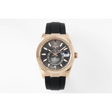 롤렉스 스카이드웰러 42mm 로즈골드 그레이다이얼 블랙러버스트랩 (Tungsten heavy version) (해외배송)