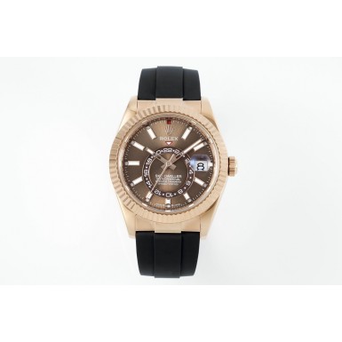 롤렉스 스카이드웰러 42mm 로즈골드 브라운다이얼 블랙러버스트랩 (Tungsten heavy version) (해외배송)
