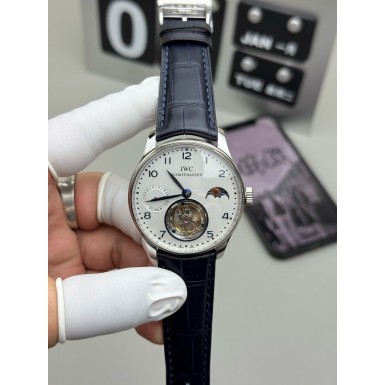 IWC 포르투기저 투르비용 42mm 스틸 화이트다이얼 가죽스트랩 (해외배송)