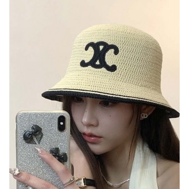 셀린느 라탄 라운드 버킷햇